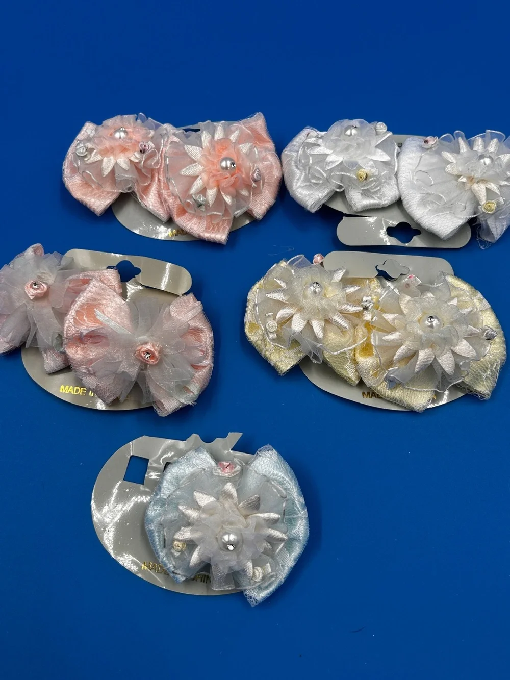 Floral Tulle Bow Hair Clips - Pastel Multi 4 sets of 2 and 1 single
